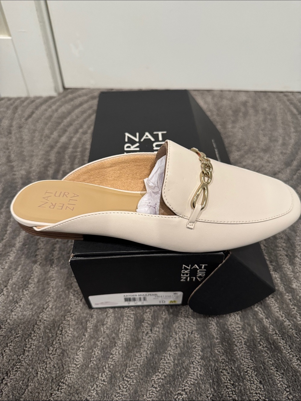 Naturalizer Ivory Slip-On Mule with Gold Chain Accent